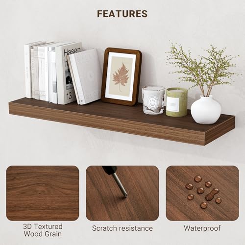 Acovy 24 Inch Floating Shelves, 24"x9.25"x1.5" Inch Deep Floating Shelves for Wall, Wooden Shelves for Bathroom, Bedroom, Living Room, Walnut, 2 Pieces - color: Walnut, size: 24"x9.25"-2pcs