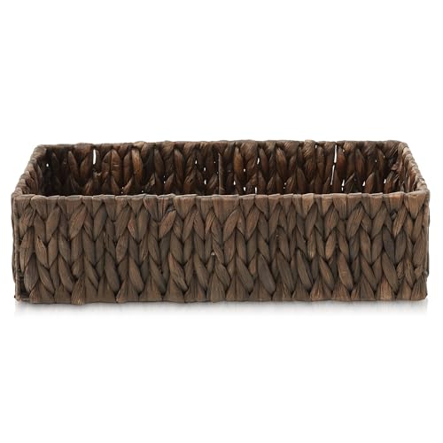 Casafield Set of 2 Bathroom Storage Baskets, Espresso - Water Hyacinth, 16" W x 6.75" D x 4.25" H, Woven Toilet Tank Topper Bins for Organizing Tissues, Toilet Paper, Toiletries, Shelves - color: Espresso - Hyacinth, size: 16" x 6.75" x 4.25"