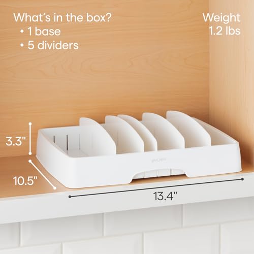 YouCopia StoraLid Food Container Lid Organizer for Kitchen Cabinet Storage with 5 Adjustable Dividers, 10.5''D × 13.4''W × 3.3''H, Large Classic Edition, White - size: Large Classic