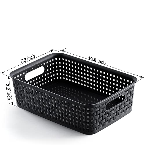 [ 12 Pack ] Plastic Storage Baskets, Small Pantry Organization and Storage Bins, Household Organizers for Laundry Room, Bathrooms, Kitchens, Cabinets, Countertop, Under Sink or Shelves, Black - color: Black