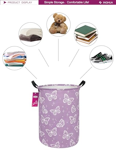 Laundry Hamper Large Canvas Fabric Lightweight Storage Basket/Toy Organizer/Dirty Clothes Collapsible Waterproof for College Dorms, Boys and Girls Bedroom,Bathroom(butterfly) - color: butterfly
