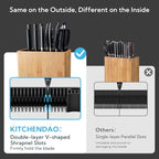 KITCHENDAO XL Bamboo Universal Knife Block Holder with Slots for Scissors and Sharpening Rod, Safe, Space Saver Knives Storage Stand Display without Knives, Unique Slot Design to Protect Blade - color: Bamboo Knife Block