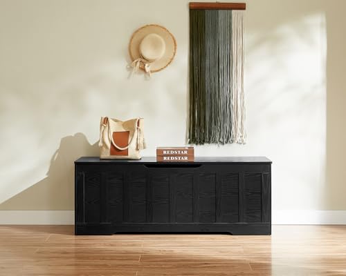 VANKILEY 51.2" Storage Chest Extra Large,Storage Bench with 2 Safety Hinges,Shoe Bench,51.2 * 15.7 * 19.1 inches,Wooden Trunk for Bedroom,livingroom,entryway,Supports 220 lb,Easy Assembly(Black). - color: Black