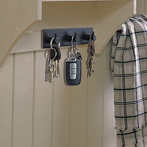Key Holder (3 Hooks) - Sturdy Self Adhesive Stainless Steel, Matte Black, Wall Mount, Damage Free, Extra Thick, for Keys and Masks, Entryway, Hallway - color: Matte Black
