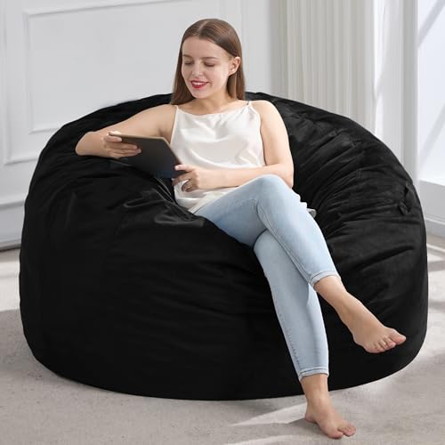 Hobestluk 3FT Bean Bag Chair Giant Bean Bag Chairs for Adults Large Bean Chairs with Removable Cover, Beanbag Chair with Filler, Adult Bean Bag Chairs for Living Room, Bedroom - color: Black, size: 3FT - 36" x 36" x 22"