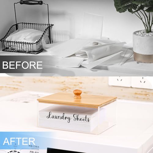 VOTLEVT Bamboo Laundry Detergent Sheets Holder with Acrylic Container, Organization and Storage - color: Acrylic and Bamboo