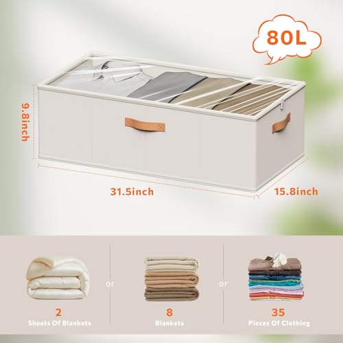 10inch 3 Pack Under Bed Storage Containers, 10 Inch Tall Underbed Clothes Storage Organizer Bin with Clear Window，Foldable Box Basket for Clothes, Closet, Bed Sheets and Blankets White - color: White