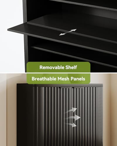 LITTLE TREE 6-Tier Shoe Cabinet with Doors for Up to 24 Pairs, Large Wooden Shoe Storage Cabinet with Adjustable Shelves, Black Freestanding Shoe Organizer Cabinet for Entryway, Hallway - color: Black
