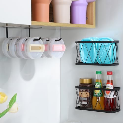YIGII Kitchen Cabinet Organizer, 4 Pack Over Cabinet Door Organizer with 2 Baskets & 2 Lid Holders, Inside Cabinet Food Container/Tumbler Lid Storage, Pot Lid Holders, Black - style: 4 Pack Lid Organizer