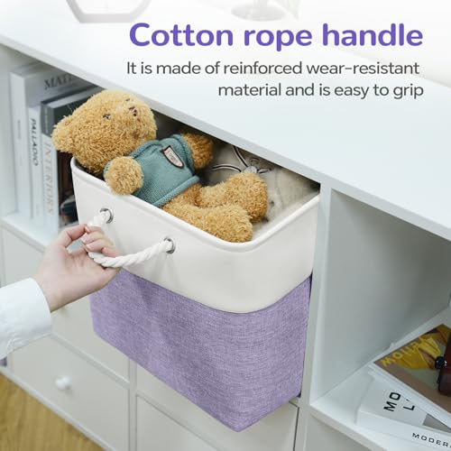 13 x 13 Inch Cube Storage Bins, 6 Pack Fabric Storage Basket with Handles, Foldable Boxes Organizer for Shelf Baskets for Home, Clothes (White/Purple) - color: WhitePurple, size: 13inX13inX13in-6P