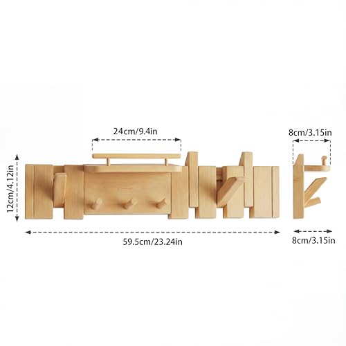Mid Century Modern Walnut Foldable Entryway Wall Coat Hanger Hook with Shelf,Heavy Duty Wooden Piano Hidden Towel Hooks for Bathroom,Wall Rack for Purse&Key&Mail,Home Decor (Natural, 7 Hooks) - color: Natural, size: 7 Hooks