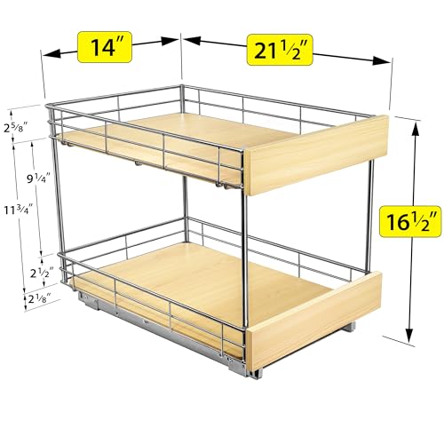 LYNK PROFESSIONAL® SELECT™ Pull Out Cabinet Organizer - 14" x 21" - Slide Out Cabinet Organizer for Kitchens - Sliding Shelves - Pull Out Drawer, Pots and Pans Storage - Lifetime Ltd Warranty - 2 Tier - size: 14" W x 21" D - 2 Tier