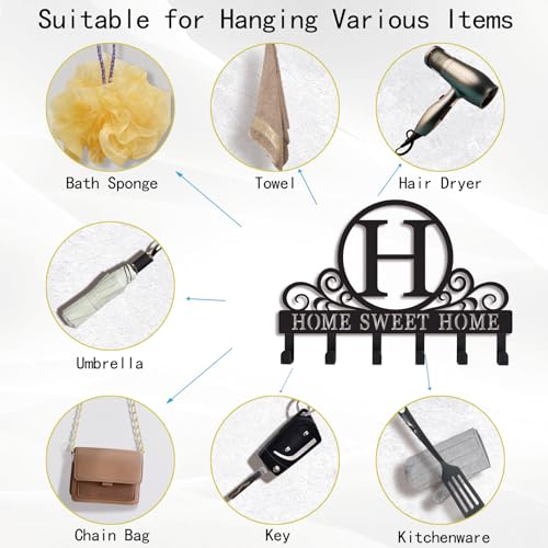 Metal Letter H Key Holder for Wall, Monogram Coat Rack Wall Mount, Key Hooks Perfect for Bathroom, Living Room, Kitchen, Office Ideal Wedding, Anniversary, Housewarming Gift (H) - style: H