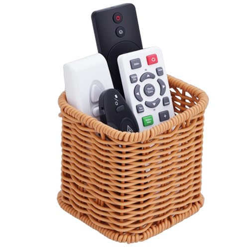 NiHome Remote Caddy, Bedside Remote Control Holder, Synthetic Rattan Organizer for TV Remotes, Makeup Brushes & Office Supplies, Stylish Remote Holder for Table, Living Room, Bedroom & Office