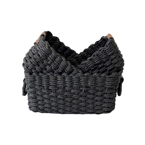 Paper rope Small Storage baskets for Organizing,Cute woven Little basket for Home，Shelves, Bathroom,Decorative basket,Set of 3 (Black) - color: Black