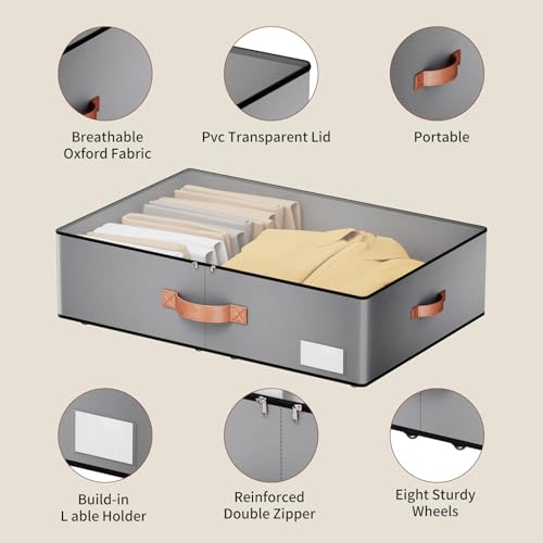 Under bed Storage With Wheels,Large Capacity 7.5 inches Height Storage Bins,Rolling Under bed Shoe Storage Containers,Under bed Storage Drawers for clothes & blankets - color: grey, size: 7.5inch height