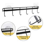 YiZhi Adhesive Wall Hooks Rack Kitchen Rail, Space Saving Utensil Holder No Drilling Wall Mounted Accessory Hanger with 6 Hooks for Kitchen Bathroom Bedroom Pack of 2 (Black) - color: Black