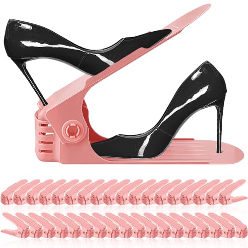 Shoe Slots Organizer 36 Pack - Shoe Organizer Space Saver 50%,Adjustable Thickening Shoe Stackers for a pair of Shoes,Shoe Storage Shoe Rack Holder for closet organization,organizador de zapatos,Pink - color: Pink, size: 36pack
