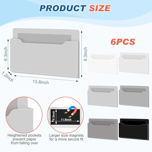 Fuutreo 6 Pcs Magnetic Wall File Organizer Magnetic Wall File Holder Refrigerator Magazine Holder for Mail Letters Paper(Achromatic Colors,Horizontal-large) - color: Achromatic Colors, size: Horizontal-Large
