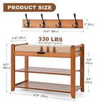 Shoe Storage Bench with Coat Rack, 27.6in Hall Tree Shoe Rack, 3-Tier Bamboo Entryway Bench Holds Up to 330lb for Bedroom Hallyway - size: 27.6in with Hooks