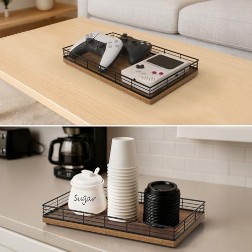 Large Bathroom Vanity Tray – 13" x 8" Acacia Decorative Wooden Tray for Bathroom Countertop & Vanity Organizer, Wood Tray for Perfume, Skincare Accessories Storage Vanity Dresser Decor Black & Acacia - color: Acacia, size: 13" x 8" x 2"
