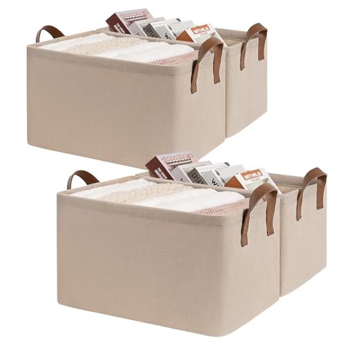 CHICVITA Storage Baskets for Shelves, Large Fabric Organizer Bins with Handles, Closet Organizers and Storage for Living Room, 16 ¾" L x 11" W x 9 ¾" H, Brown, 4-Pack - color: Brown 4-Pack, size: 16 ¾" L x 11" W x 9 ¾" H