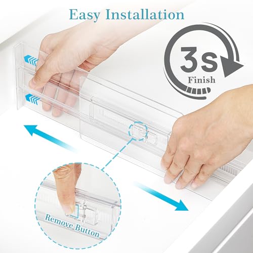 Vtopmart 12 Pack Drawer Dividers for Clothes, 4" High 13"-22" Adjustable Expandable Dresser Drawer Organizer, Clear Plastic Separators for Dresser, Baby Clothing, Underwear, Cosmetic, Toiletries - size: 4" H,13-22" L
