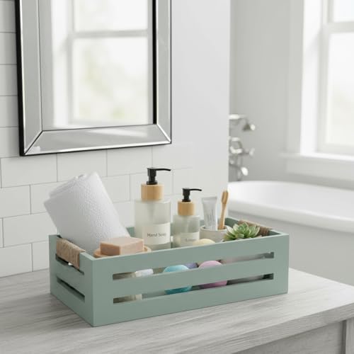 Toilet Paper Storage Box with Handles, Wooden Wicker Toilet Tank Basket, Bathroom Basket Organizer for Countertop, Decorative Wicker Bins for Bathroom or Guest Room-Green - color: Green