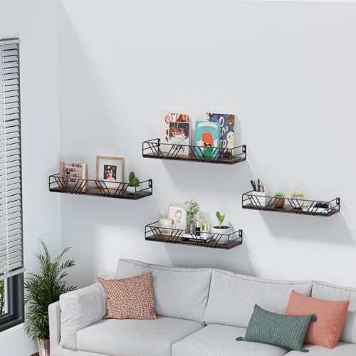 Amaoot Floating Shelves for Wall Set of 4, Different Sizes Mounted Wood Floating Shelf, Wall Shelves for Living Room, Bedroom, Bathroom, Kitchen, Farmhouse Decor, Office - color: Brown