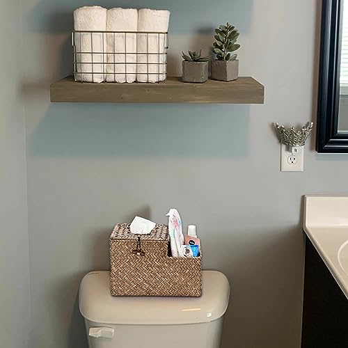 Sumnacon Tissue Box Cover Square Tissue Box Woven Seagrass Tissue Box Holder with Side Organizer, Rustic Tissue Holder for Living Room Bathroom Bedroom Kitchen Office Table Desk, Coffee - color: Coffee