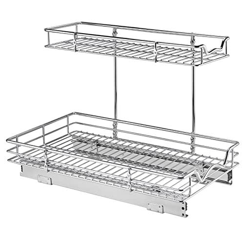 HOLDN’ STORAGE Two Tier Under Sink Organizers and Storage - Slide Out Cabinet Organizer w/Sliding Drawers for Cabinets- Lifetime Limited Warranty 11" Wx21 Dx15”H Chrome, Requires 12-1/2” Opening - size: 11" W x 21" D