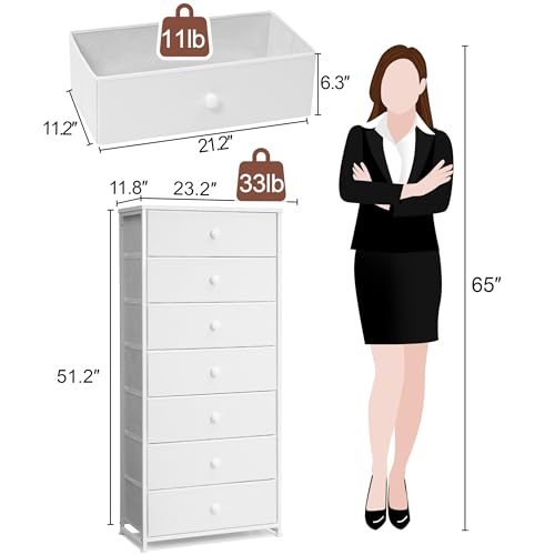 Crestlive Products Tall Dresser, 7-Drawer Wide Fabirc Storage Tower, Chests of Drawers - Vertical Organizer Unit for Bedroom, Hallway, Entryway, Nursery, Wood Top, Closets with Handles (White) - color: White, style: Wide-7 Drawers
