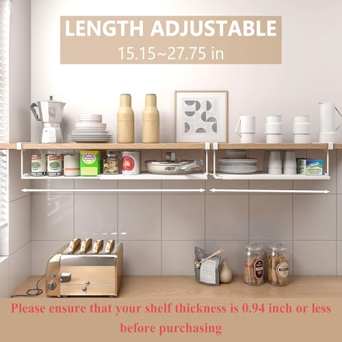 Expandable Under Cabinet Shelf, Extendable Under Shelf Storage with 0.94 Inches Thick Clips for Shoe Rack, Pantry Cabinet, Laundry Room. (White, 2 Pack, Interior: 6" H x 8.26" D) - color: White-6"h X 8.26"d-0.94" Thick Clip, size: 2 Pack