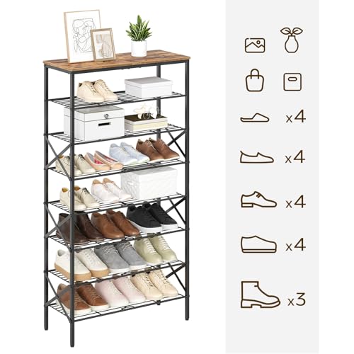 YATINEY 8 Tier Shoe Rack, Shoe Storage Organizer, Large Capacity Shoe Shelf Holds 32 Pairs of Shoes, Sturdy and Stable, for Entryway, Hallway, Closet, Dorm Room, Rustic Brown SS08BR - color: Rustic Brown + Black, size: 27.8" x 10.8" x 52.6"