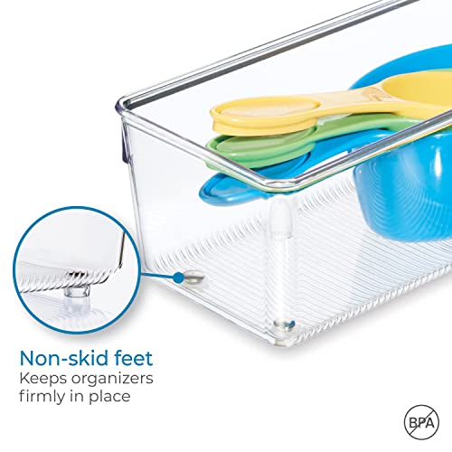 iDesign Linus Plastic Kitchen Drawer Organizer for Silverware, Spatulas, Cutlery, Gadgets, Office Supplies, Cosmetics, 4" x 8" x 3" - Clear - style: Pack of 1