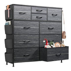 WLIVE Dresser for Bedroom with 10 Drawers, Fabric Dresser Chest of Drawers with Side Pockets and Hooks, Sturdy Metal Frame, Drawers Organizer Unit for Room, Hallway, Charcoal Black Wood Grain Print - color: Charcoal Black Wood Grain Print