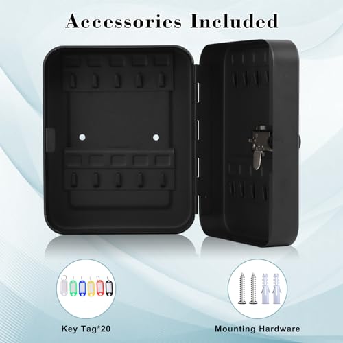 KYODOLED 20 Key Storage Lock Box with Code, Key Cabinet Organizer Wall Mount with Combination Lock, Hooks & Labels for Home, Office & Rental Properties, 7.87 x 6.3 x 3.14 in, Black - color: Black With Combination Lock