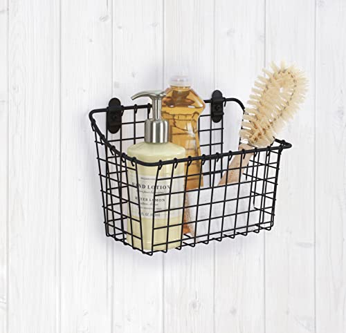 Spectrum Large Wall Mounted Wire Basket Matte Black Kitchen Wall Mount Organizer Storage Basket, Wire Basket for Bathroom Pantry Organization, Wall Mount Hanging Wire Caddy for Modern Kitchen