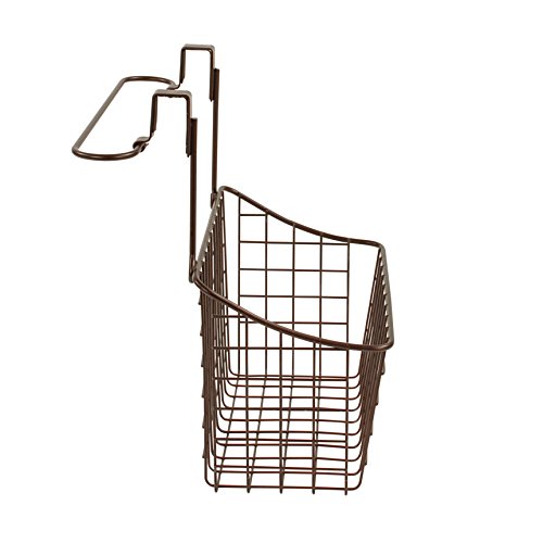 Spectrum Grid Medium Over Cabinet Hanging Basket & Towel Bar for Inside The Kitchen Bath Storage, Easy Install Cabinet Door Wire Metal Basket Hanger with Towel Holder for Kitchen Bathroom, Bronze