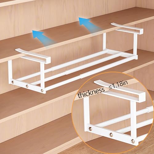 Under-Shelf Expandable Shoe Rack Organizer, White Metal, 40-70cm Width Adjustable, Cabinet Storage for Closet (2 Pcs)