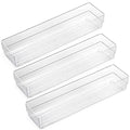 LotFancy Clear Drawer Organizers, 12” x 3” x 2”, Set of 3, Drawer Organizer Trays for Desk, Plastic Storage Bins for Bathroom, Makeup, Utensils, Stackable - size: 12x3x2''