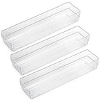 LotFancy Clear Drawer Organizers, 12” x 3” x 2”, Set of 3, Drawer Organizer Trays for Desk, Plastic Storage Bins for Bathroom, Makeup, Utensils, Stackable - size: 12x3x2''