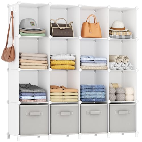 HOMIDEC Closet Organizers and Storage, 16 Cube Storage Organizer, Closet Organizer Bookshelf Cubes Shelves for Clothes, Bedroom, Kids Room, Bathroom, Wardrobe, Garment Racks, White - color: White, size: X-Large