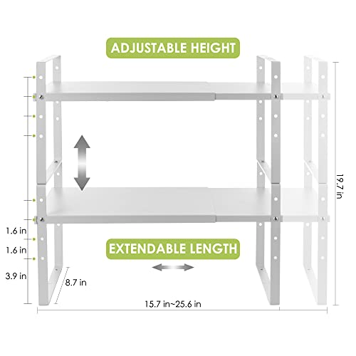 Across-Star Expandable Cabinet Shelf Organizer Rack, Stackable Kitchen Counter Storage Shelves Stand, Adjustable Height Pantry Shelf Spice Rack (White, 2 Pack) - color: White-2 Pack, size: 8.7''D*15.7-25.6''W*9.8''H