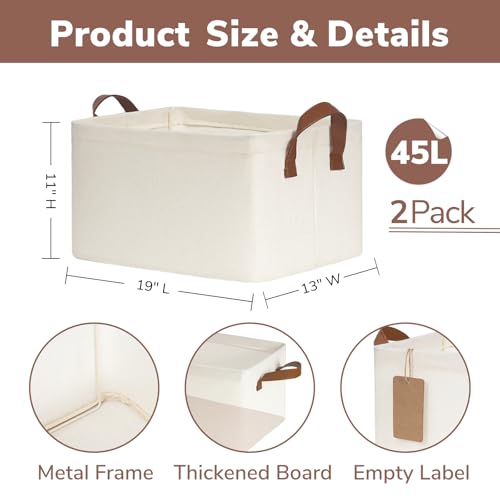CHICVITA Storage Baskets for Shelves, 19" x 13" x 11" Closet Storage Bins with Handles, Foldable Fabric Bins with Metal Frame, Extra Large Storage Basket for Toys, Blankets, Beige, 2-Pack - color: Beige, size: 19" L x 13" W x 11" H