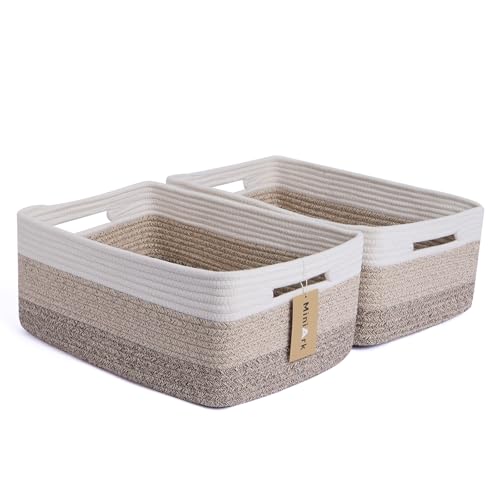 MiniArk Large Storage Baskets for Shelves, Closet Organizers Bins for Clothes Blanket Towels, Baby Nursery, Toy Baskets Box, Woven Rope Baskets, 17 x 13 x 7.5”, 2 Packs Gradient Brown - color: Gradient Brown, size: 2pcs-L17×W13×H7.5"
