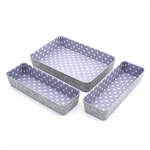 Welaxy Desk Drawer Organizer Bins with Modern Pattern Home Office Storage Bin Sturdy Small Sharrow Cozy Cubby Organize Box Gifts idea 3-Piece (Star) - color: Gray Star