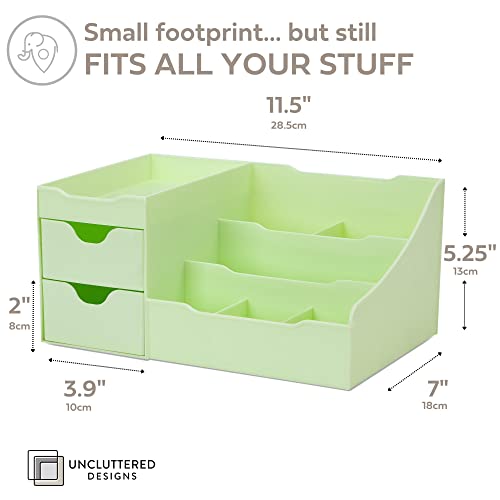 Uncluttered Designs Makeup Organizer With Drawers - Modern Countertop Storage for Cosmetics - Chic Vanity Holder for Perfume, Skincare, Brush, Lipstick, Nail Polish Organization & Display (Green) - color: Green