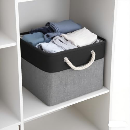 Cube Storage Bins, Collapsible Fabric Cube Storage Bin, 11 Inch Cube Storage Bins with Handles, Foldable Storage Cubes (Black/Gray, 6Pack) - color: black and gray