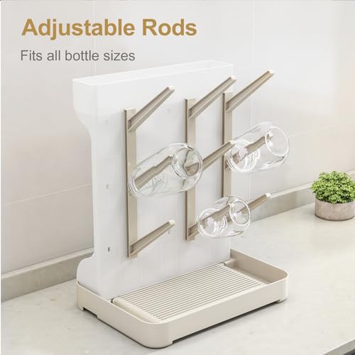 GoMaihe Baby Bottle Drying Rack: Space Saving Vertical Bottle Dryer Holder - Baby Accessories Storage Stand Organize Brushes Pacifiers on Countertop - BPA-Free - Beige - color: Beige